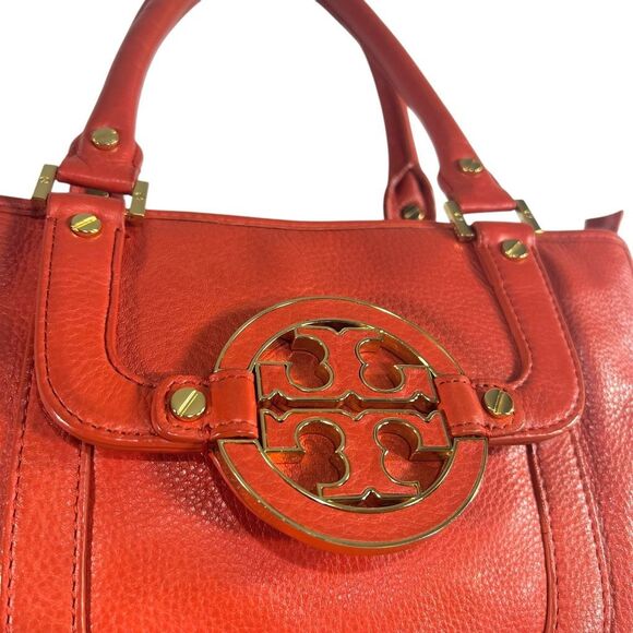 Tory Burch Red Leather Shoulder or Hand Bag w Gold detail Amanda Bag - Picture 2 of 11